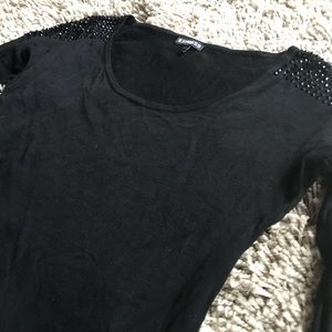 Express Rhinstone Shoulder Black Top
